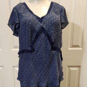 Lane Bryant navy blue silk top with piping detail